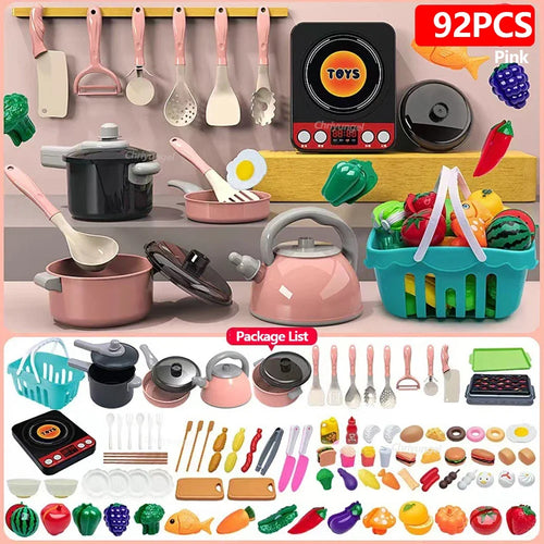 Kids Kitchen Toys Set 92/69/59 PCS Play Kitchen Accessories Kit with
