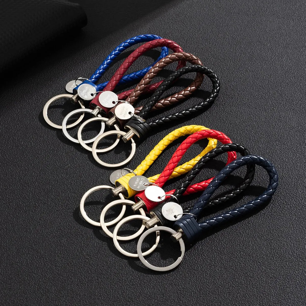 2Pcs/Set PU Leather Braided Woven Rope Keychain DIY Bag Pendant Key