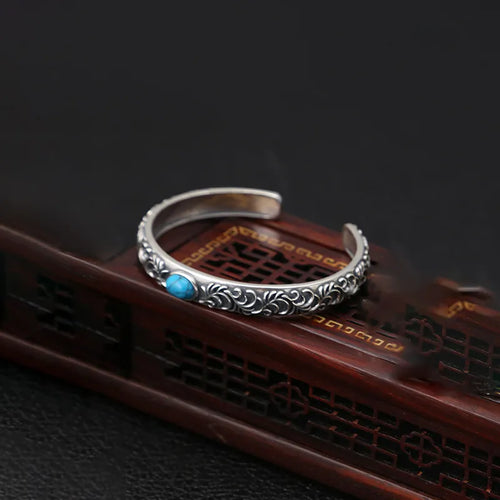 XIYANIKE Vintage Thai Silver Lotus Flower Cuff Bracelet For Women Girl