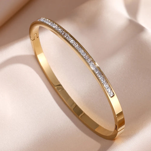 ZAKOL 5/1pcs Sparkling Zirconia Inlaid Stainless Steel Bracelet Set