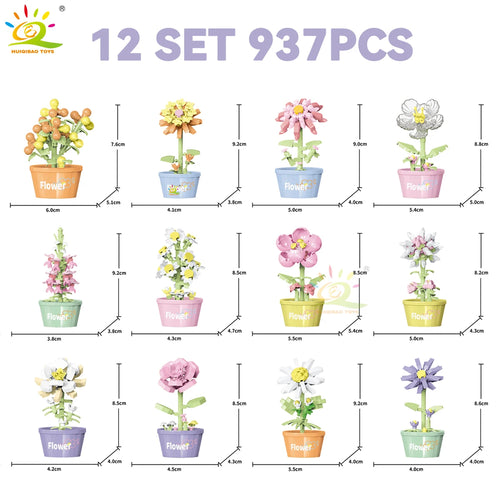 HUIQIBAO MOC Flower Succulent Potted Model Building Block DIY Eternal