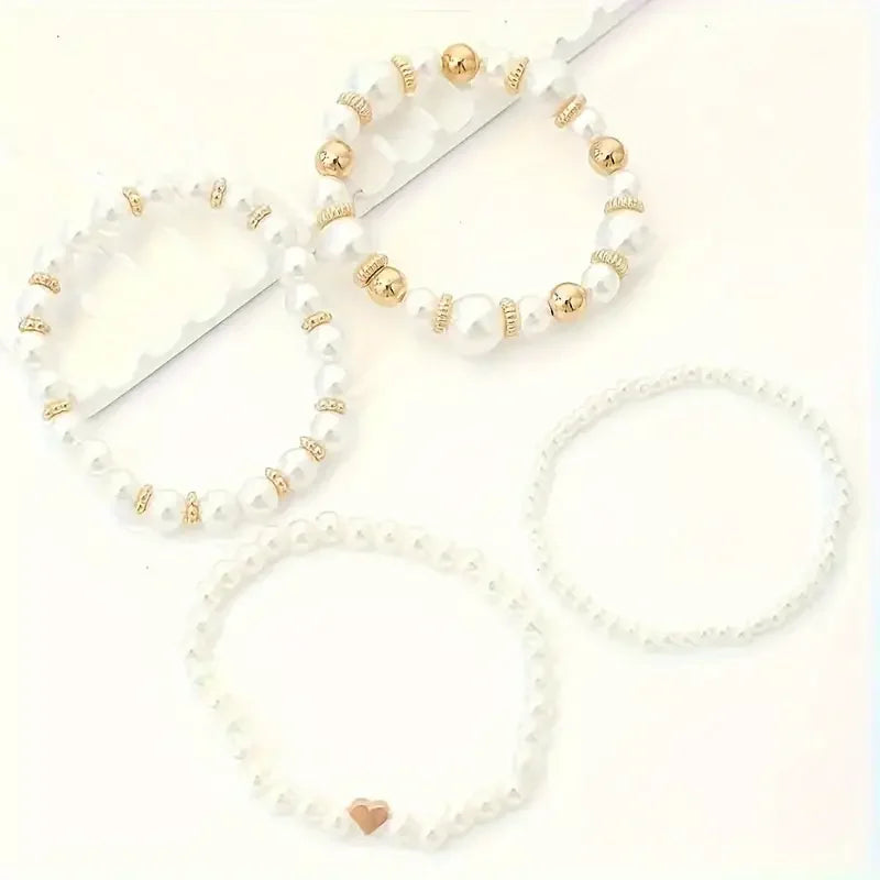 New 4 Pcs/Set imitation Pearl Beaded Bracelets Set for Women Fashion