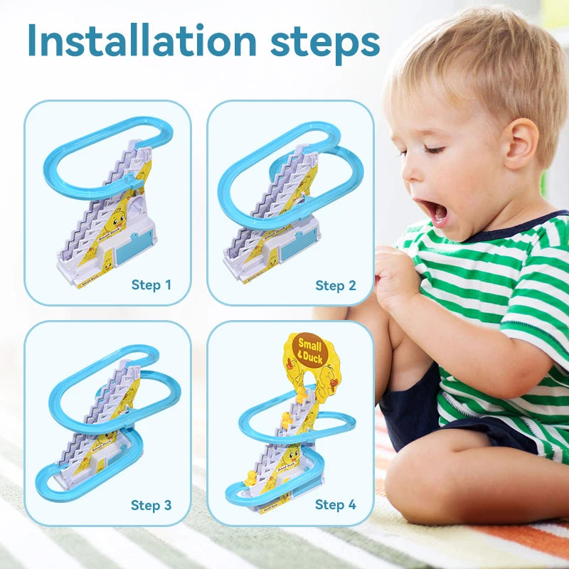 Climbing Stairs Track Toys Electric Duck DIY Rail Racing Track Roller