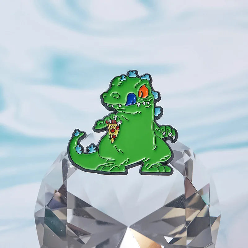 Cartoon Green Reptar Dinosaur Enamel Pin Nostalgia Animation Movies