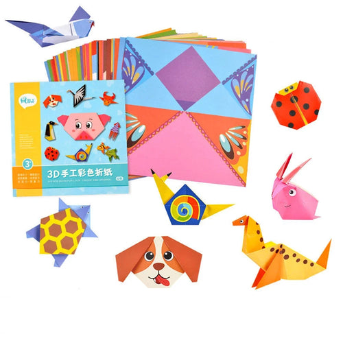 54/108Pcs Montessori Toys Cartoon Animal Origami Paper DIY Kids Craft