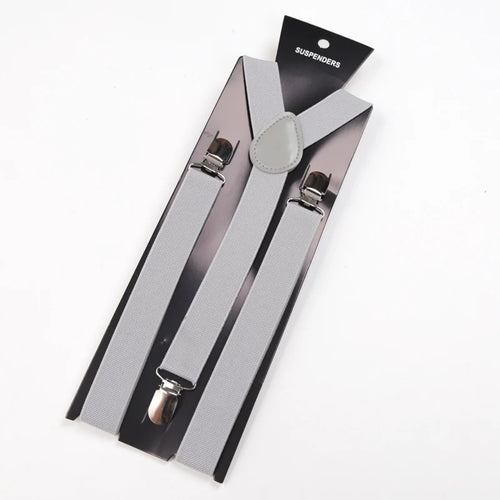 Solid Color Elastic Leather Suspenders Braces Men Women Black Blue Red