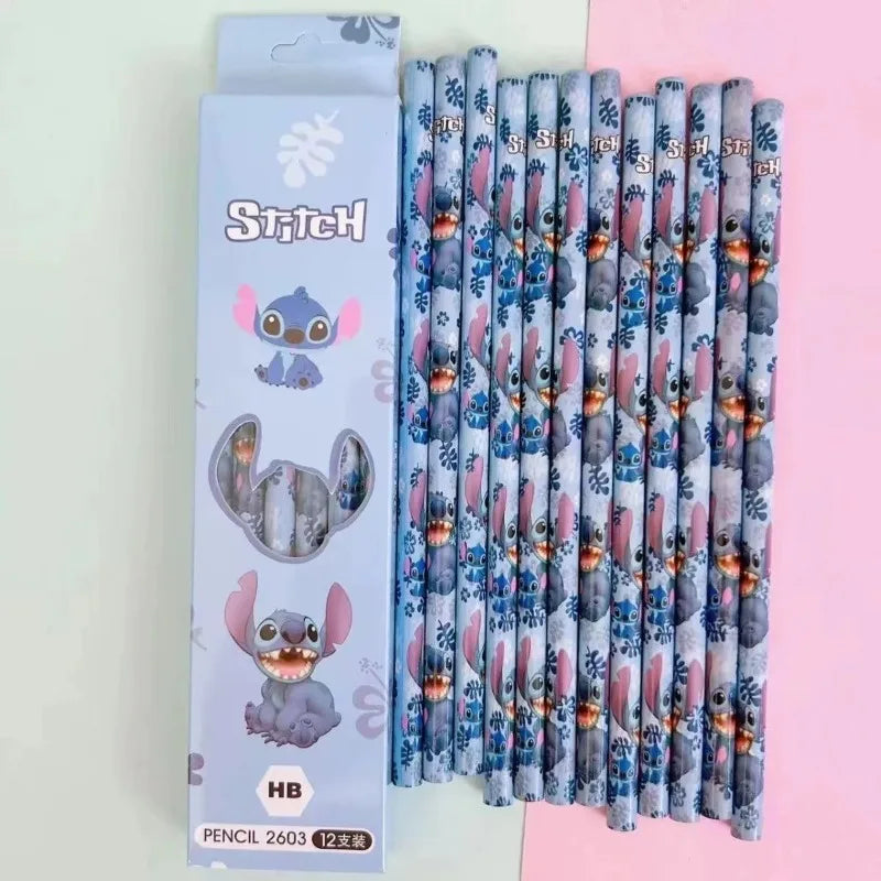 12 Disney Stitch Pencil Set Wooden Pencil Student Sketch Pen Writing