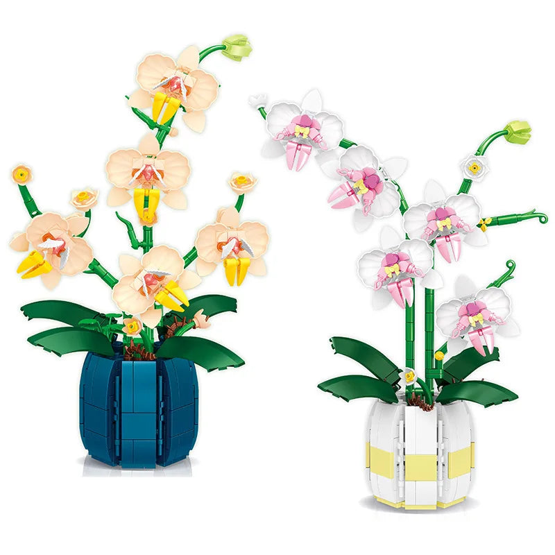 Building Blocks Orchid Flowers Bouquet Flower Blocks Bonsai Plant