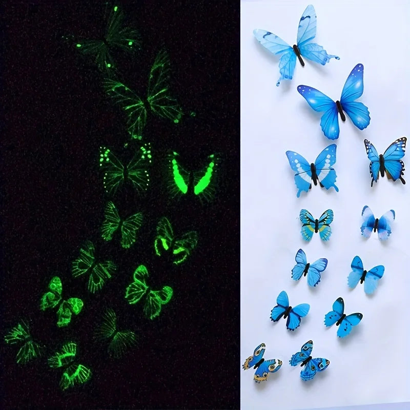 New 12Pcs Fashion 3D Luminous Butterfly Creative Wall Sticker For DIY