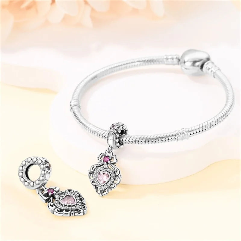 Classic Silver Plated Lotus Guardian Angel Heart-Shaped Zircon Charms
