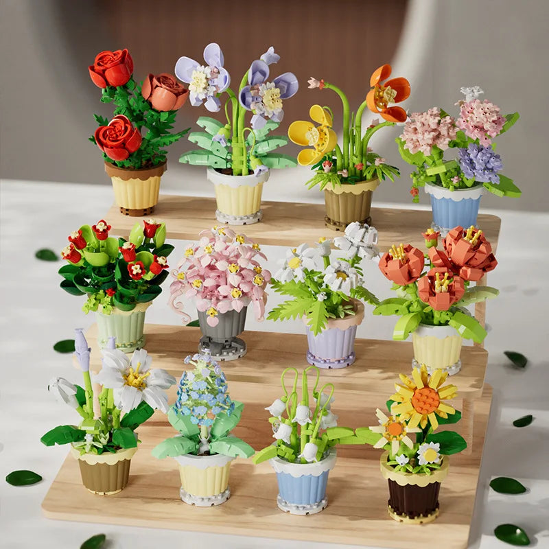 Creative Building Block Bouquet, Eternal Flower Plant Potted Gift,