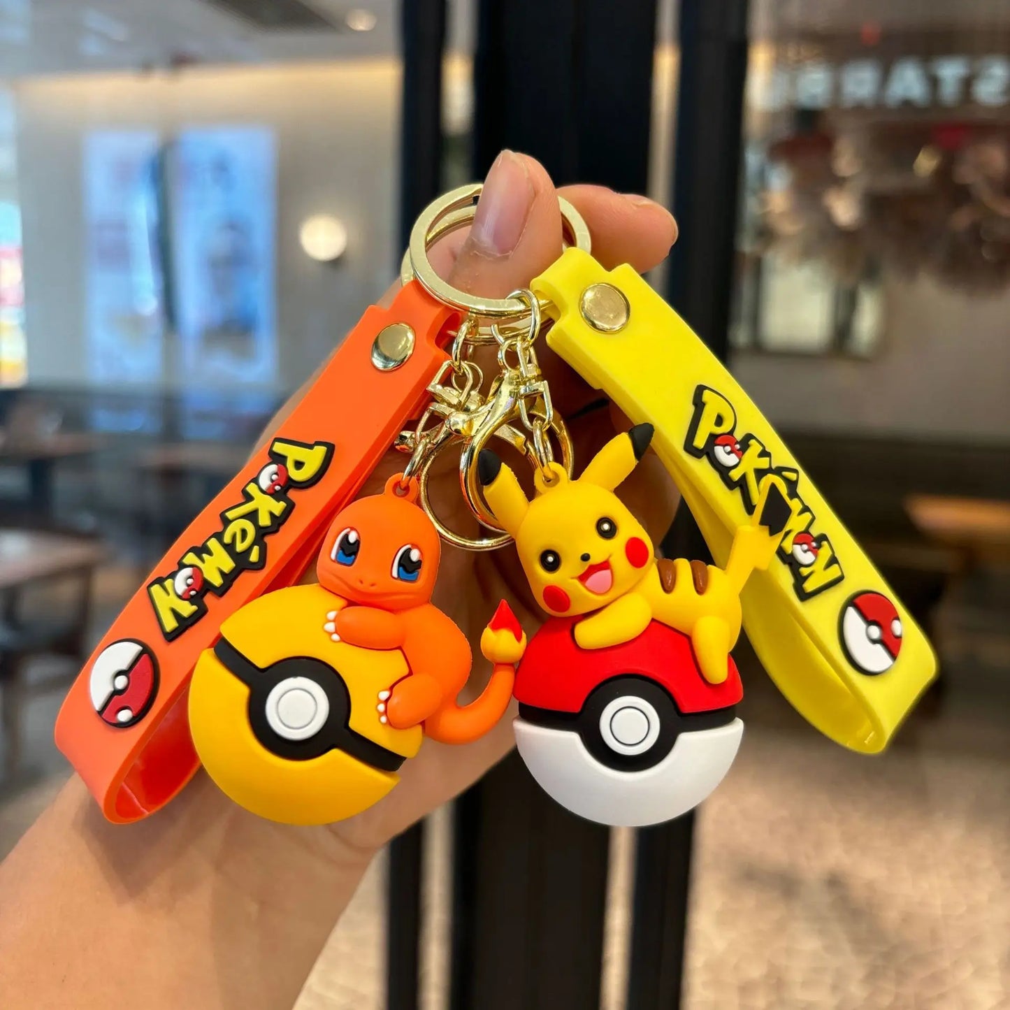 Pokémon Poké Ball Keychain Set, Pikachu Eevee Charmander figure