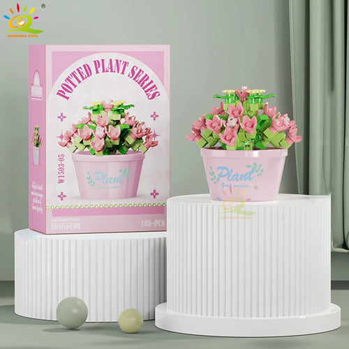 HUIQIBAO MOC Flower Succulent Potted Model Building Block DIY Eternal