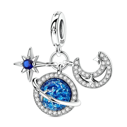 Silver Plated Mystery Star and Moon Charms Beads Fit Original Bangle