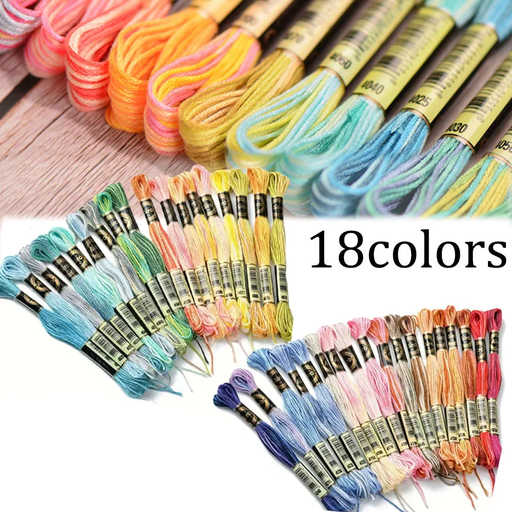 18 Colors Embroidery Thread Cotton Sewing Skeins Craft Cross Stitch