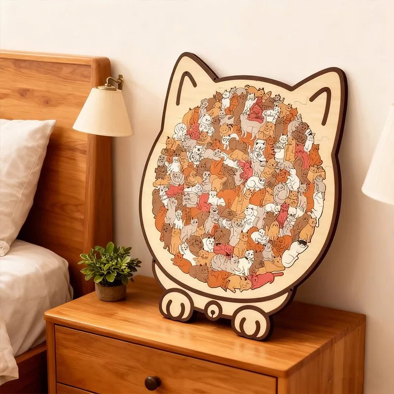 Colored Cat Shaped Wooden Jigsaw Puzzle, Cats Shaped Wooden Puzzle,