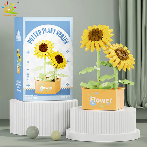 HUIQIBAO MOC Flower Succulent Potted Model Building Block DIY Eternal