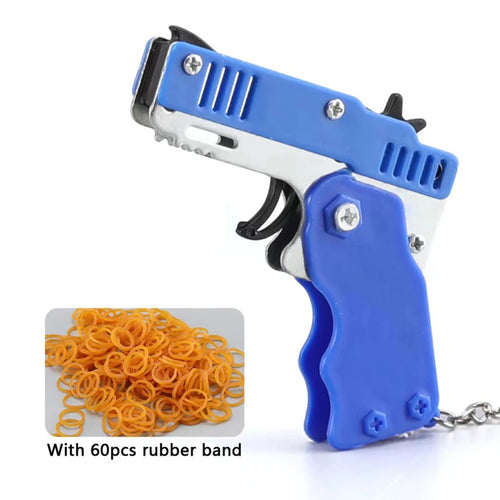 Metal Burst Rubber Band Toy - Mini Folding Launcher Toy With Keychain