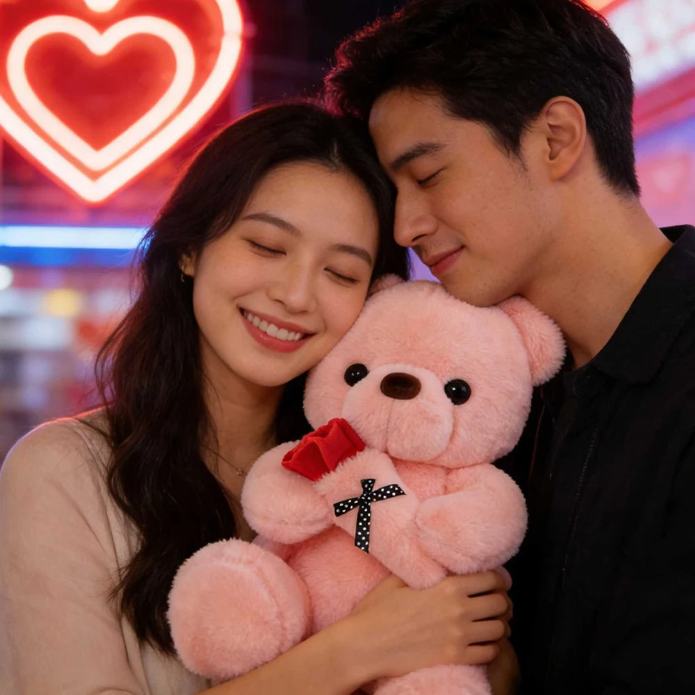 Cute Rose Bear Plush Toy Stuffed Animal Doll Romantic Gift for