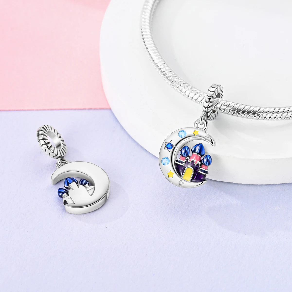 Silver Plated Mystery Star and Moon Charms Beads Fit Original Bangle