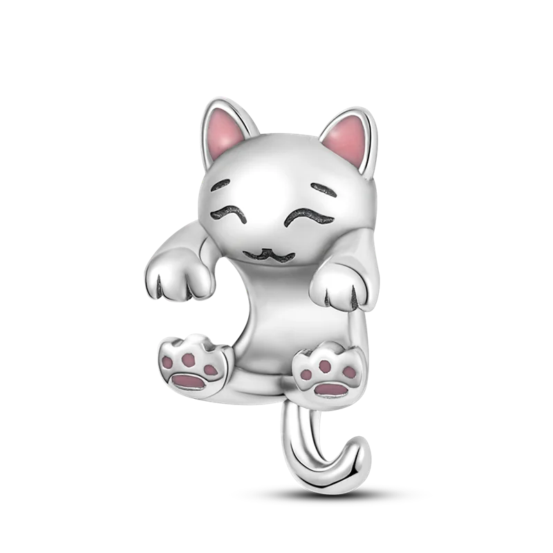 2024 Hot Sale Pink 925 Silver  Milk Cat Shape Charm Beads Fits Pandora