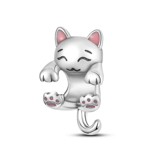 2024 Hot Sale Pink 925 Silver  Milk Cat Shape Charm Beads Fits Pandora