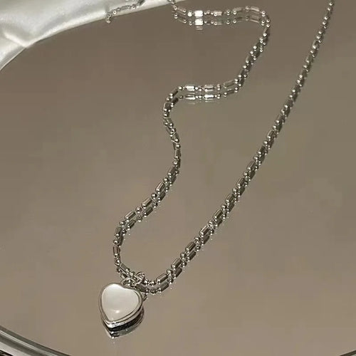 Y2K Purple Crystal Heart Pendant Necklace Women Sweet Cool Girl Punk