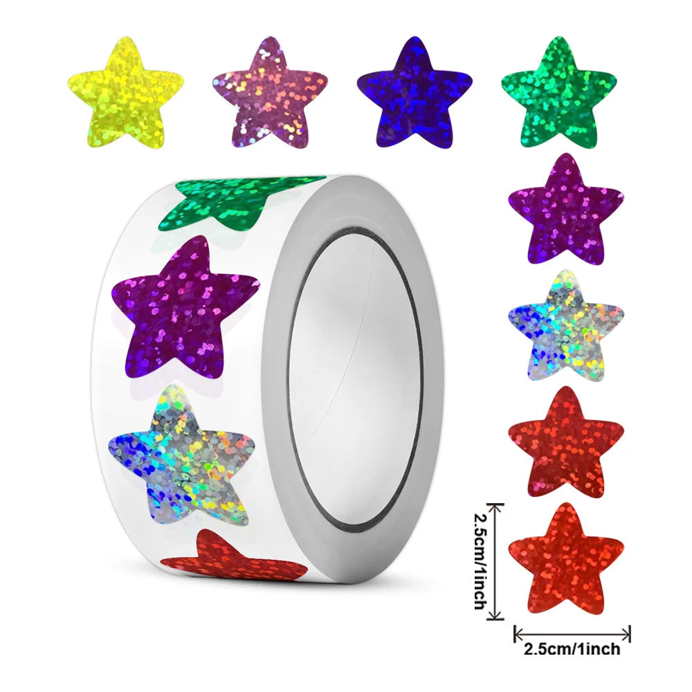 500/1000pcs Colorful Star Adhesive Holographic Star Stickers Zoo Farm