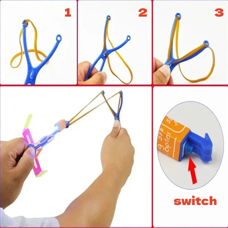 5/10Pc LED Flying Arrow Rocket Toys - Rubber Band Catapult Helicopter