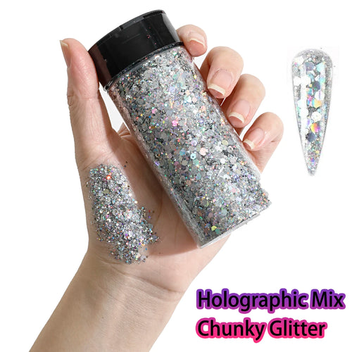 1Bottle Holographic Chunky Glitter 80g Craft Glitter Powder Mixed