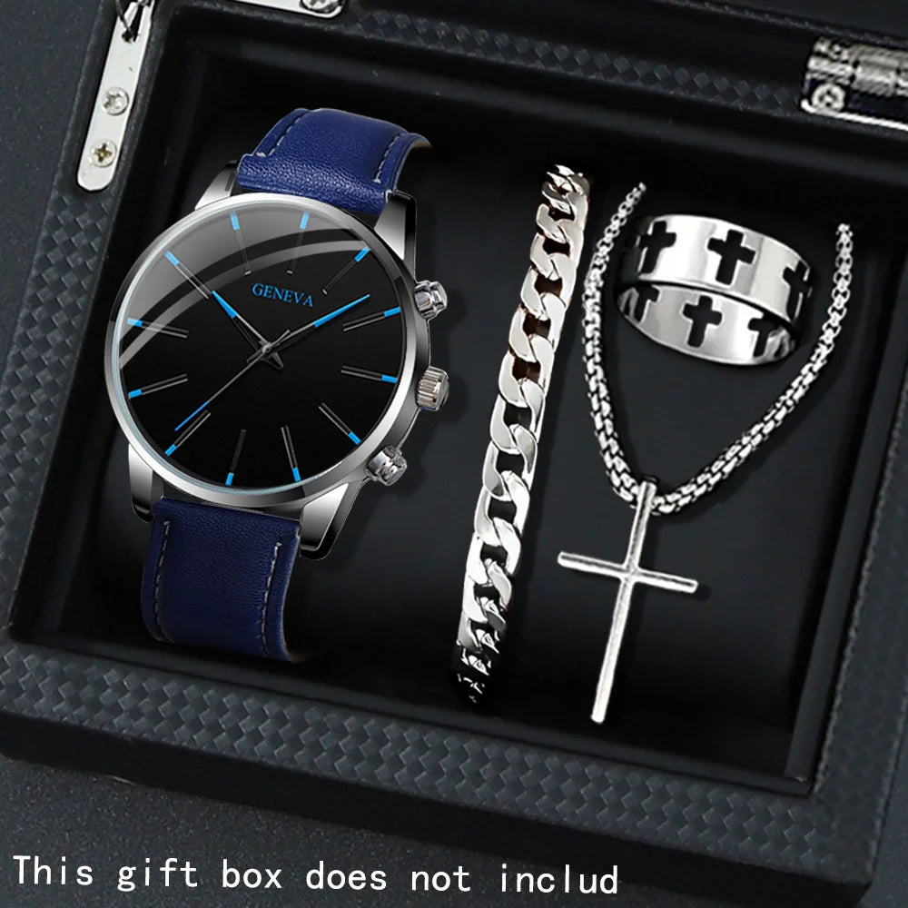 4 Pcs/set, Casual Men's Watchs Men's Watch Set Quartz Watch PU Leather