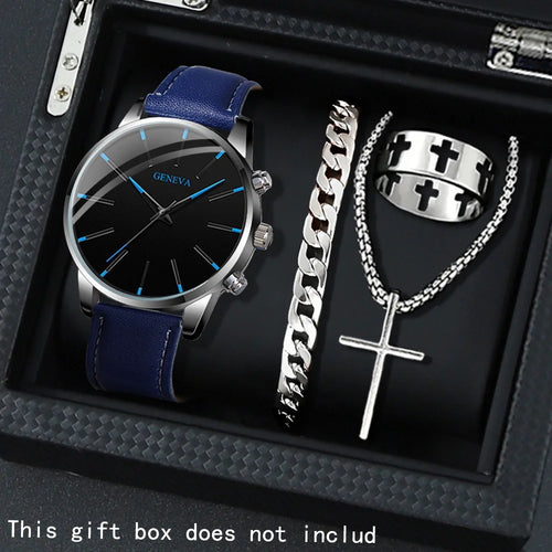 4 Pcs/set, Casual Men's Watchs Men's Watch Set Quartz Watch PU Leather