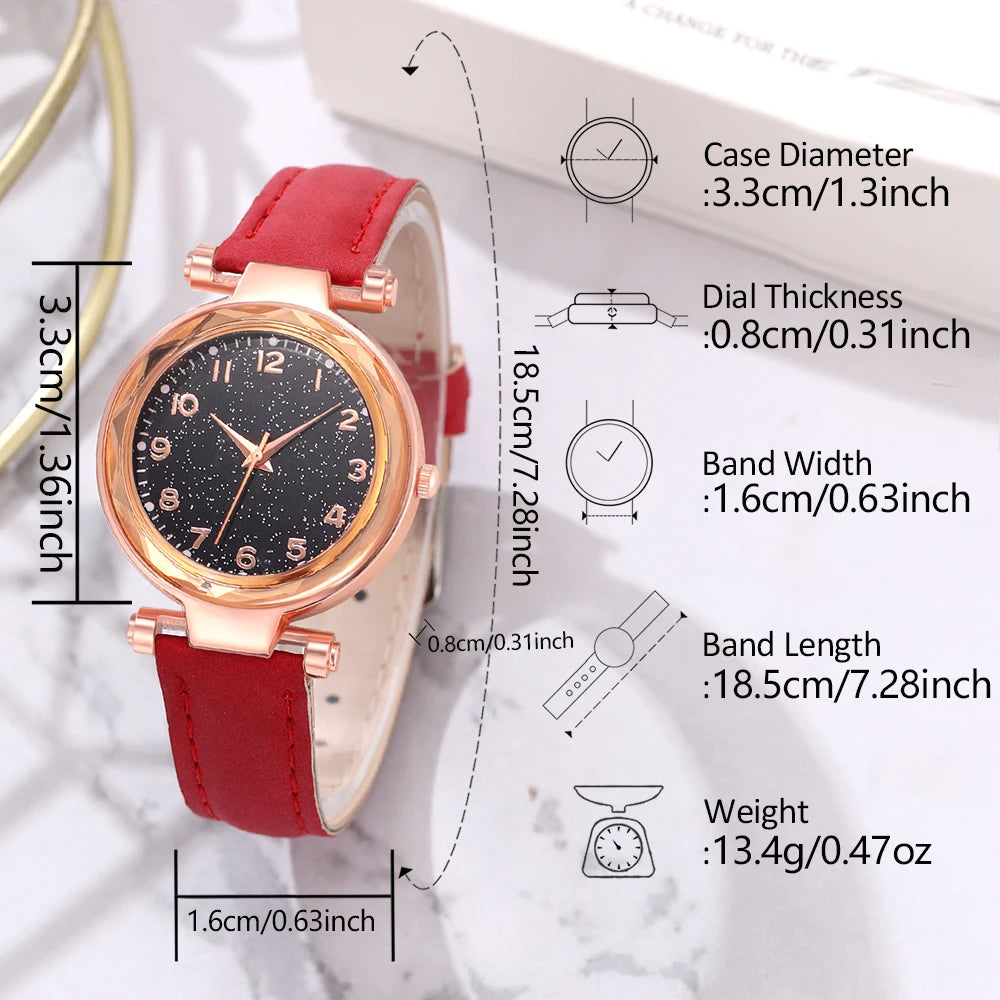 5/6 PCS/Set Red Women's Watch With Minimalist Elements Dial Quartz