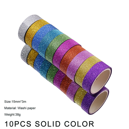 10Rolls Random Color Glitter Stickers Paper Adhesive Tapes DIY