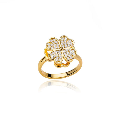 Spinner Zircon Heart Four Leaf Clover Rings For Women Stainless Steel