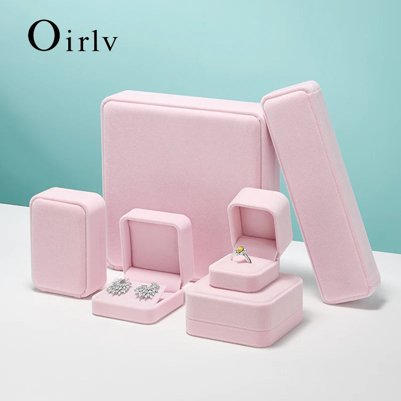 Oirlv Velvet Ring Box Pink Earring Jewelry Box Necklace Bracelet