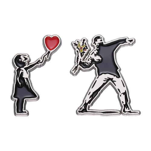Classic Banksy Art Design Collection Brooch Enamel Pin Flower Thrower