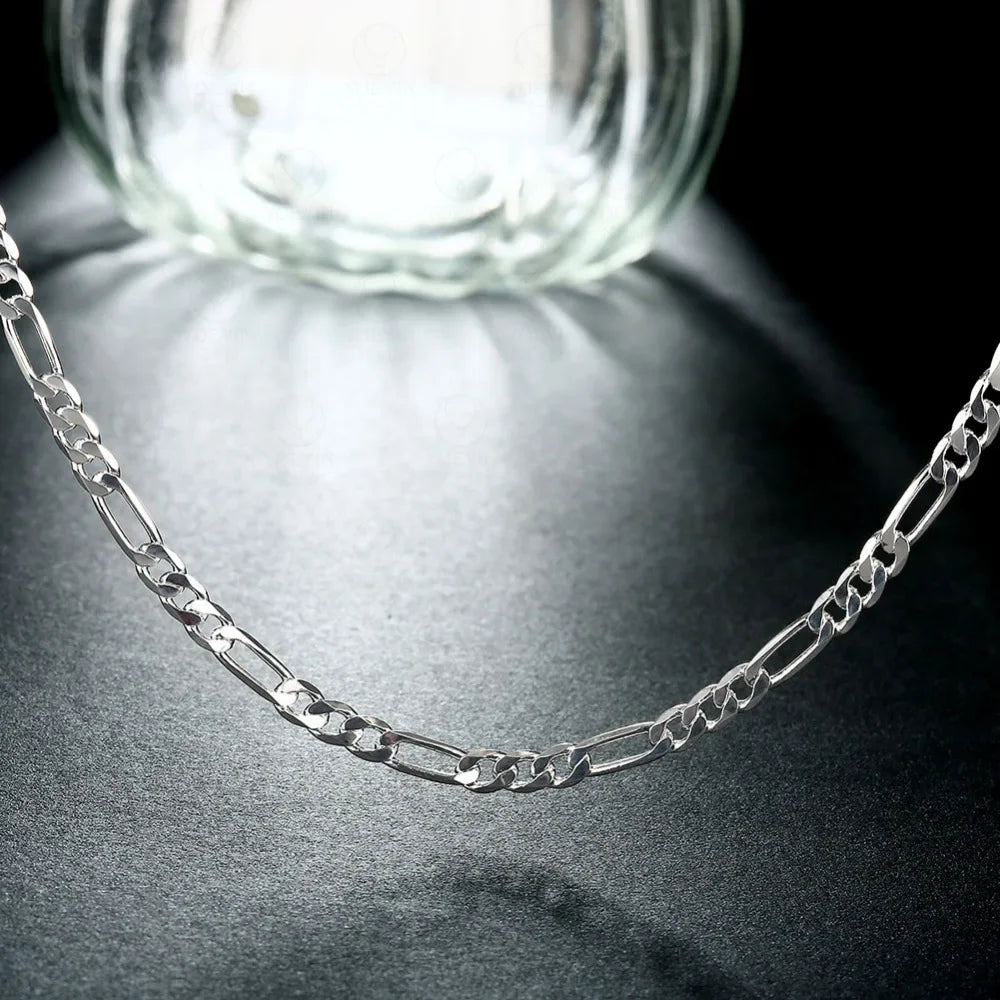 40-75cm 925 Silver 4mm Figaro Chain Necklace For Women Men Long