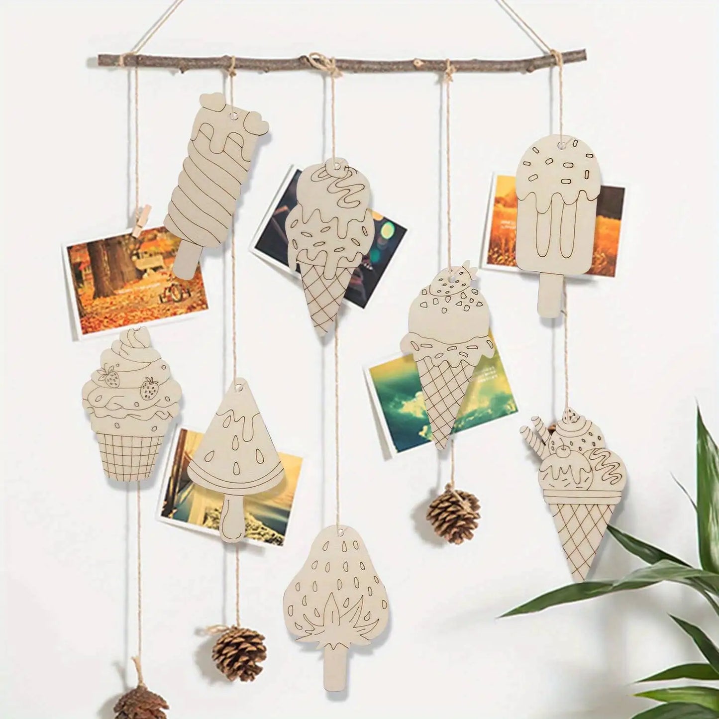 16Pcs Ice Lolly Wooden Crafts Multi Unpainted Hanging Ornmanet For