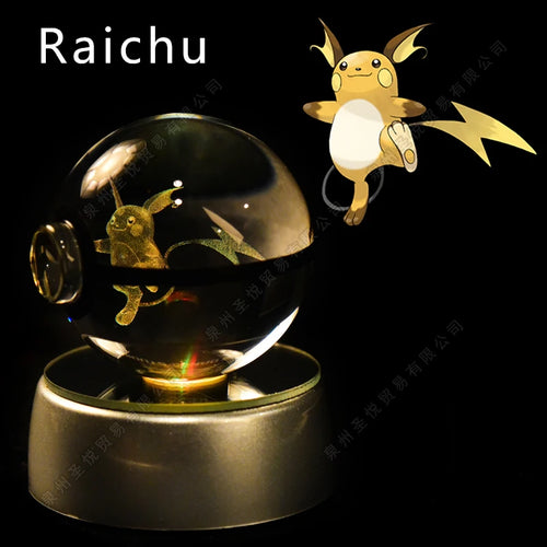 Pokemon Crystal Ball 3D Pikachu Gengar Mewtwo Night Light Lamp