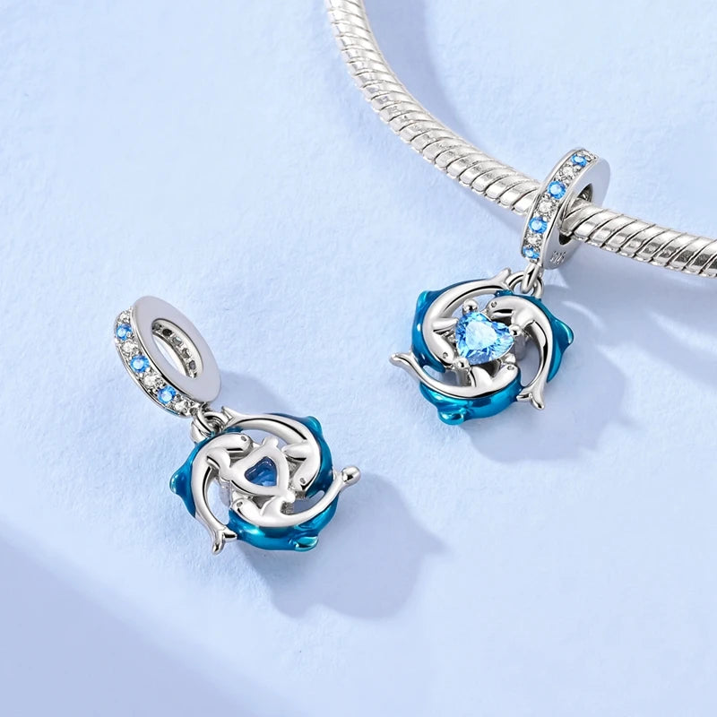Fit Original 925 Sterling Silver Charms Beads Blue Luminous Whale