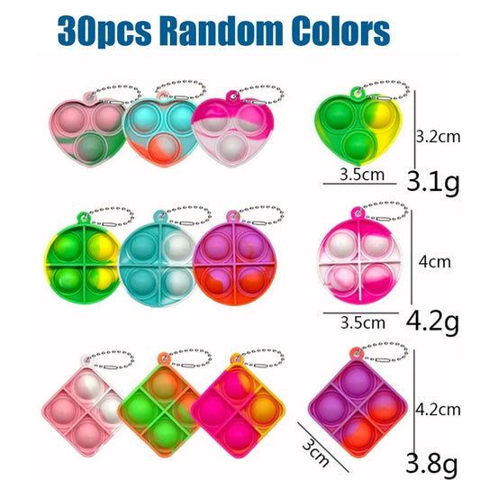 30PCS Pop Fidget Toys Mini Pop Keychains Toddler Toys Fidgets Pack