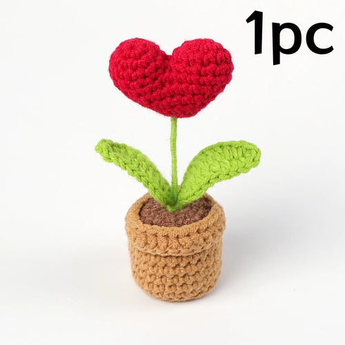 1/2/3/5Pcs Handmade Knitted Flower Pot Red Heart Shaped Knit Imitation