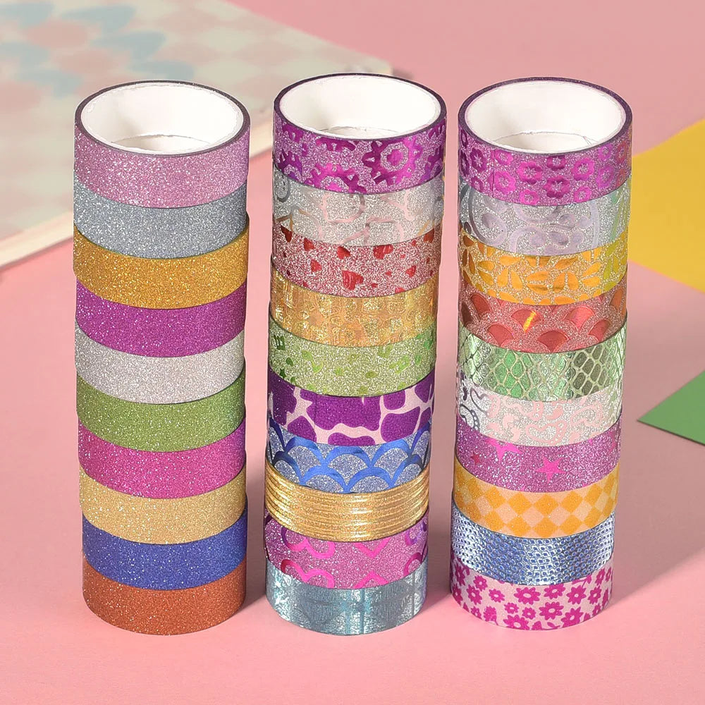 10Rolls Random Color Glitter Stickers Paper Adhesive Tapes DIY