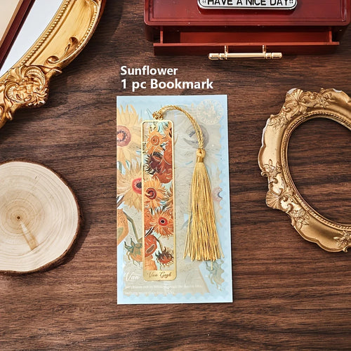 Vintage Oil Painting Metal Bookmarks - Hollow Hot Stamping Long Tassel