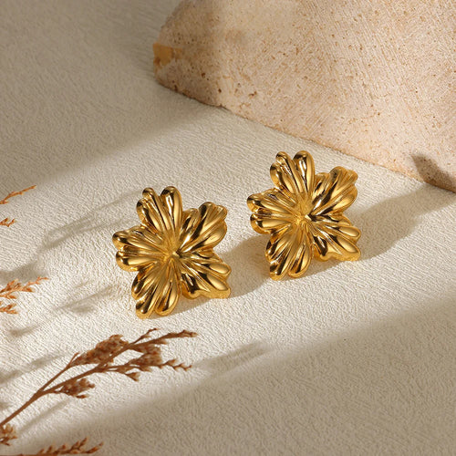 Geometric Flower Stainless Steel Earrings Women Sweet Sunflower Star