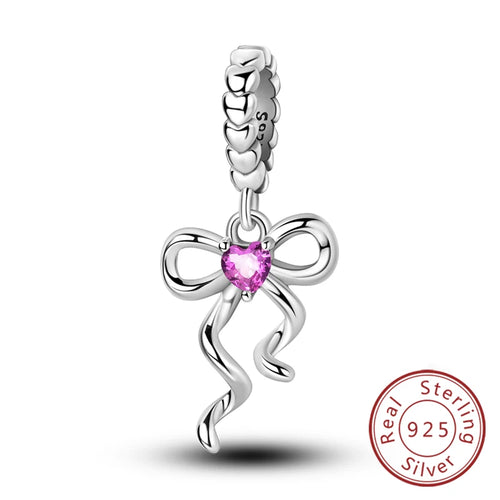 Fit Original 925 Sterling Silver Charms Beads Bow Perfume Bottle Pink