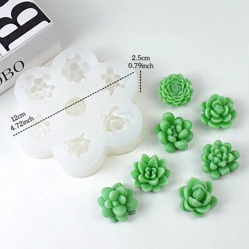 7pcs Succulent Flowers Candle Mold 3D Cactus Lotus Rose Soap Plaster