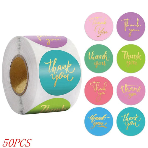 50-500pcs 1inch Blue Thank You Stickers For Envelope Sealing Labels