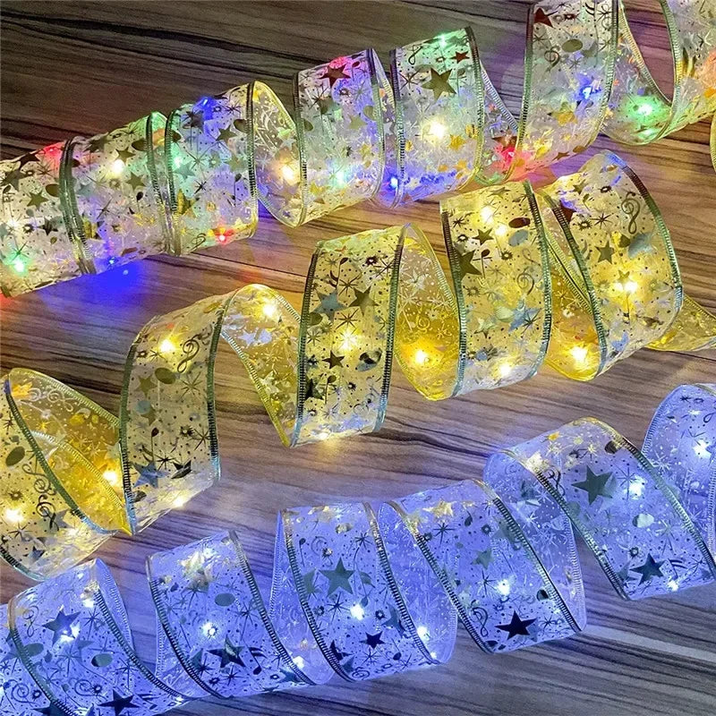 2-10M Christmas Bow Decoration Golden Christmas Ribbon Fairy String